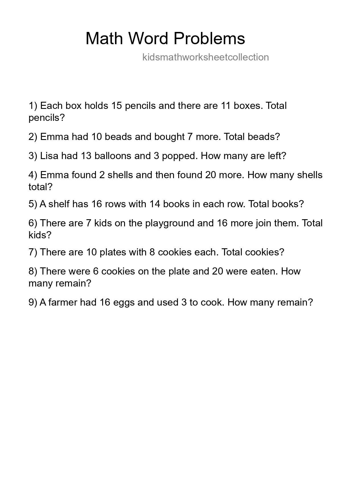 Math Word Problem Worksheet