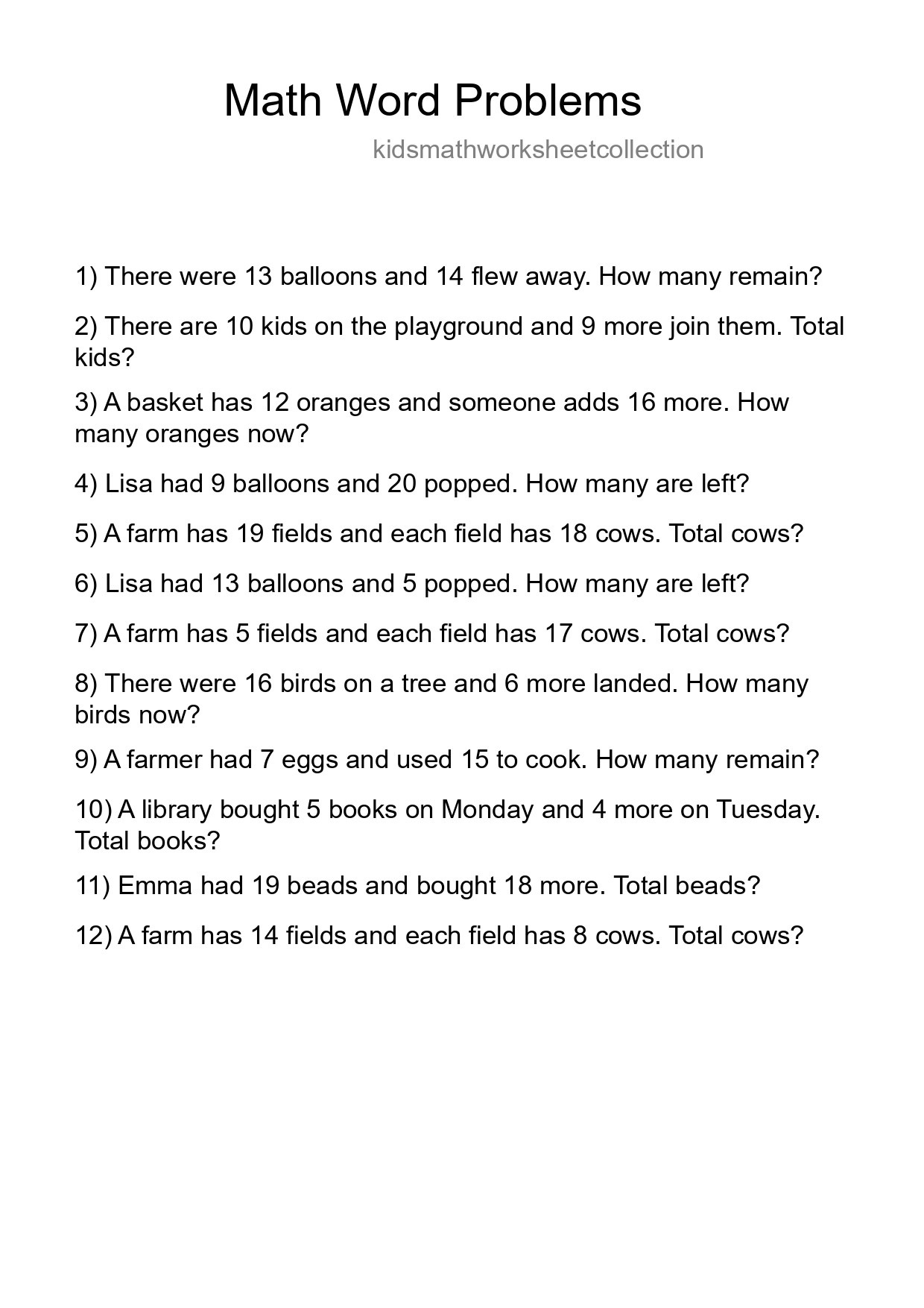 Math Word Problem Worksheet