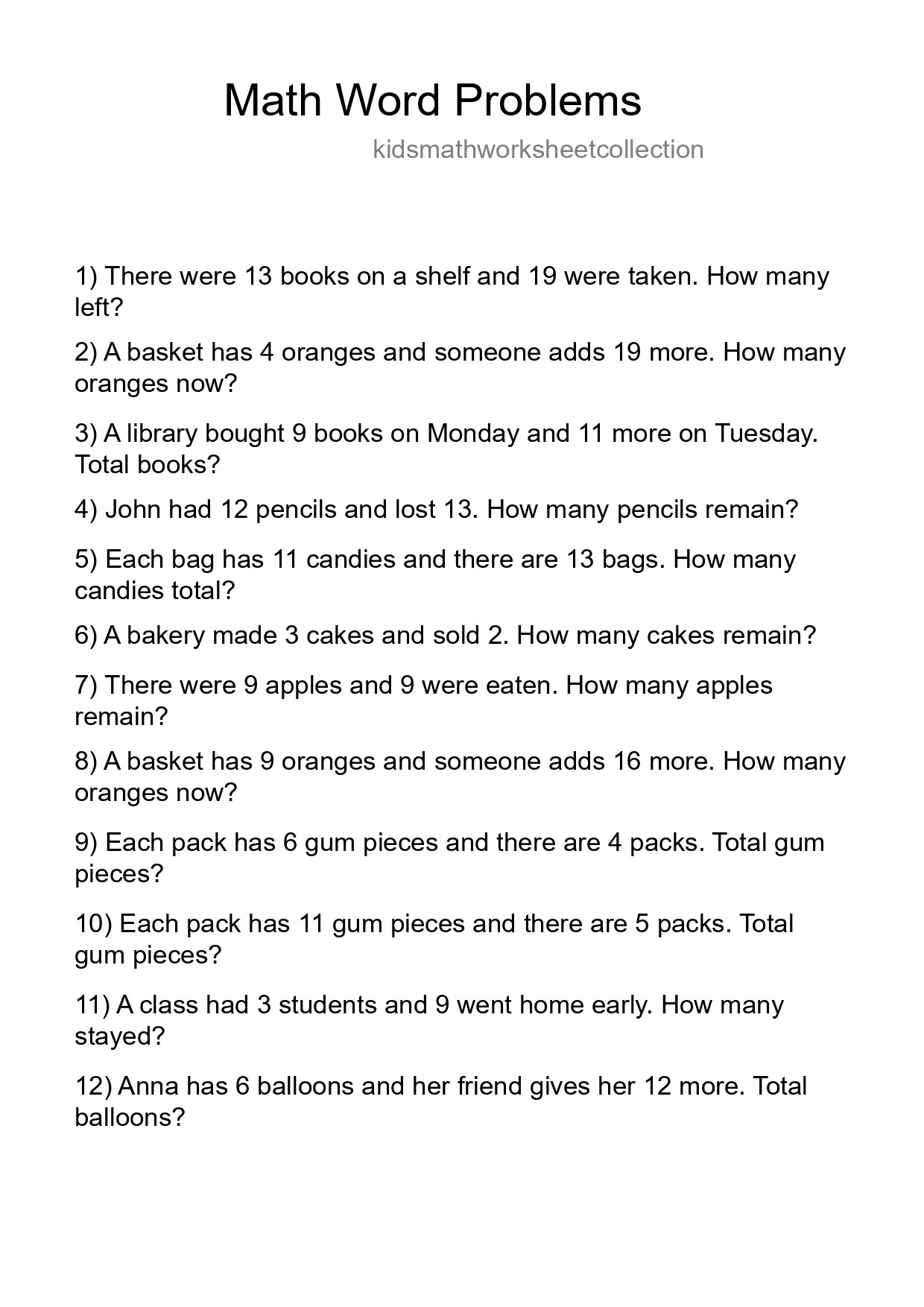 Math Word Problem Worksheet