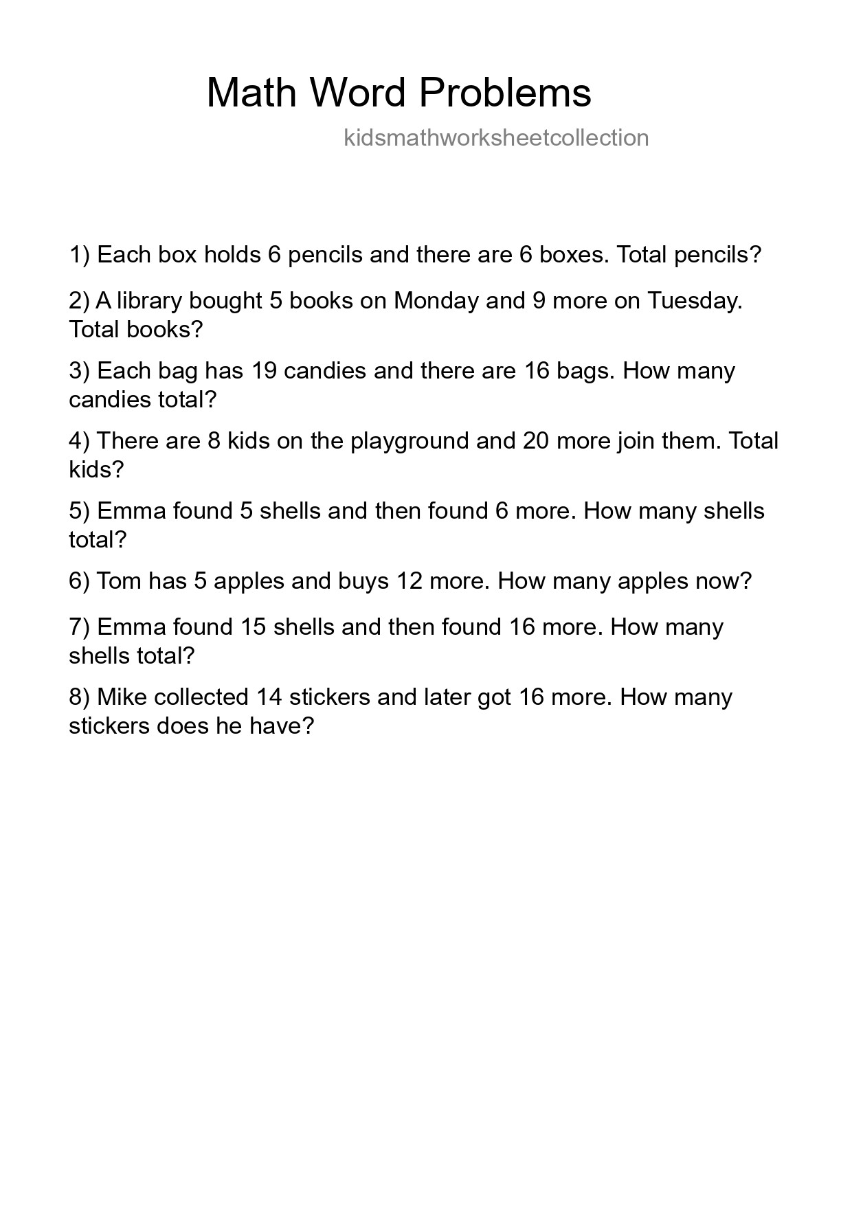 Math Word Problem Worksheet