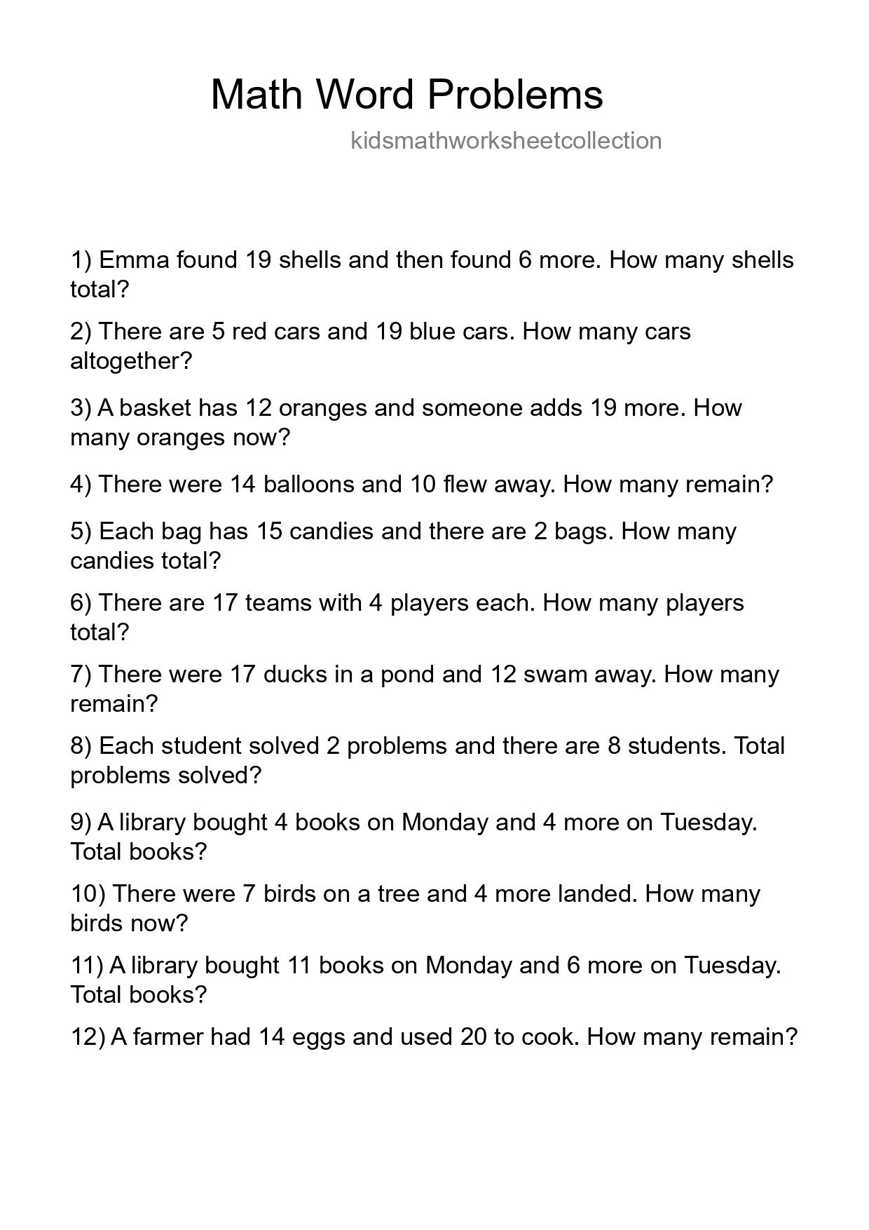 Math Word Problem Worksheet