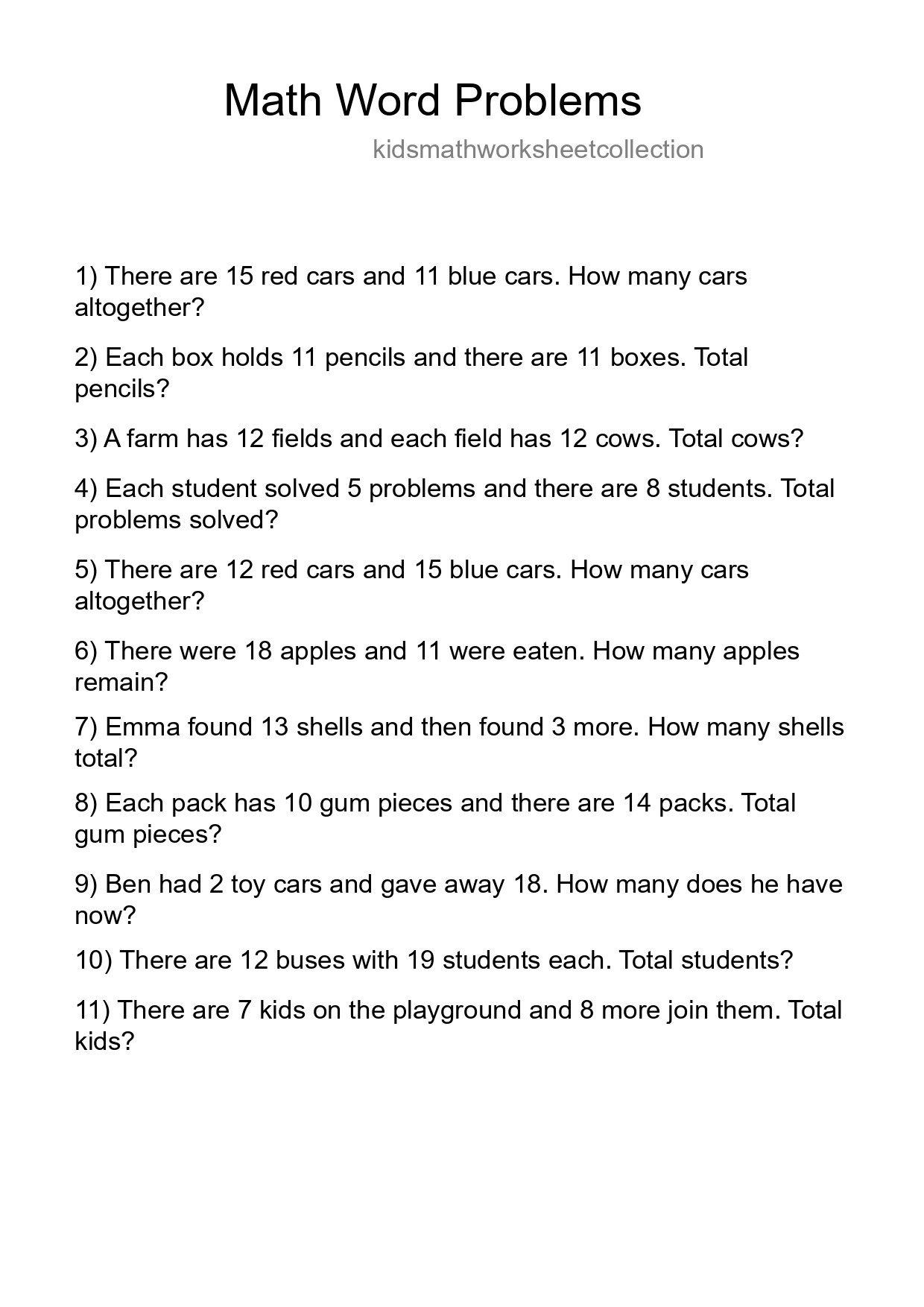 Math Word Problem Worksheet