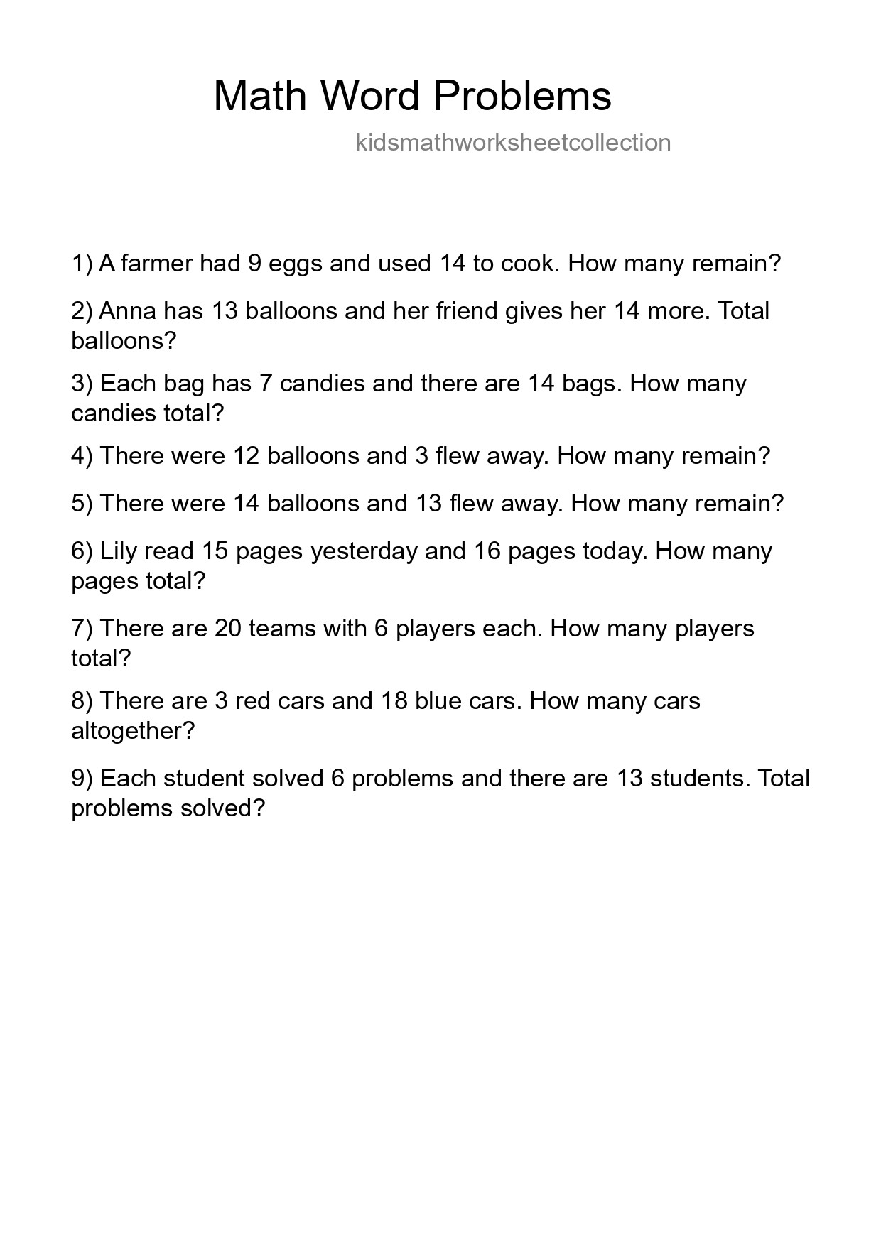 Math Word Problem Worksheet