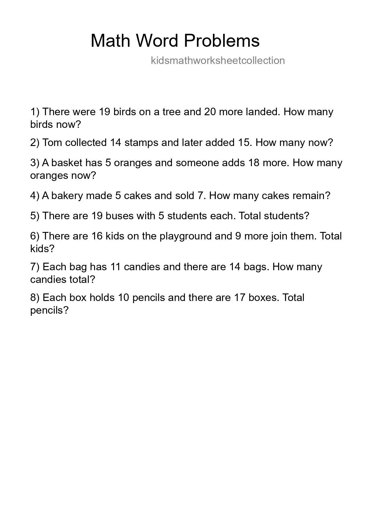 Math Word Problem Worksheet
