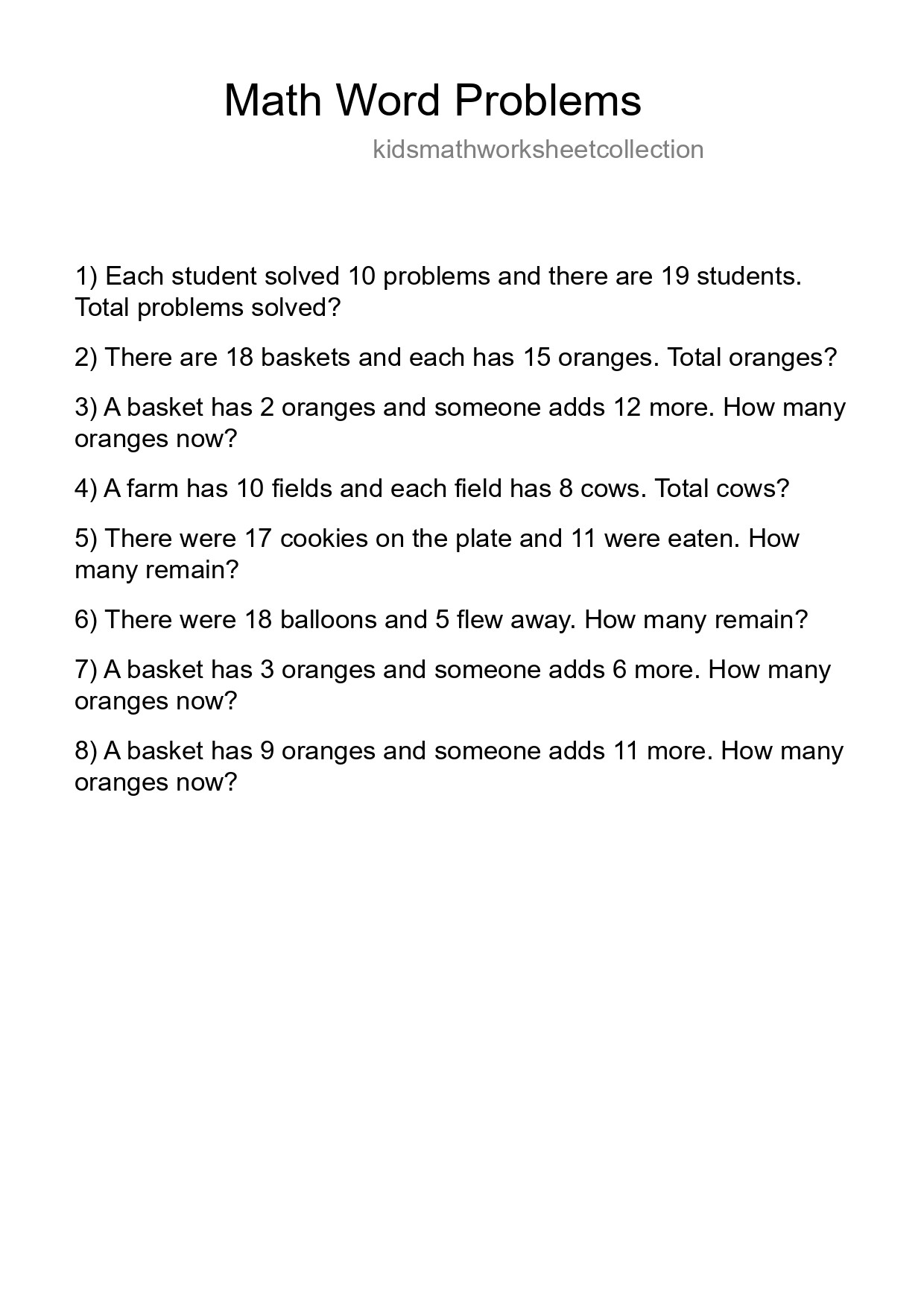 Math Word Problem Worksheet