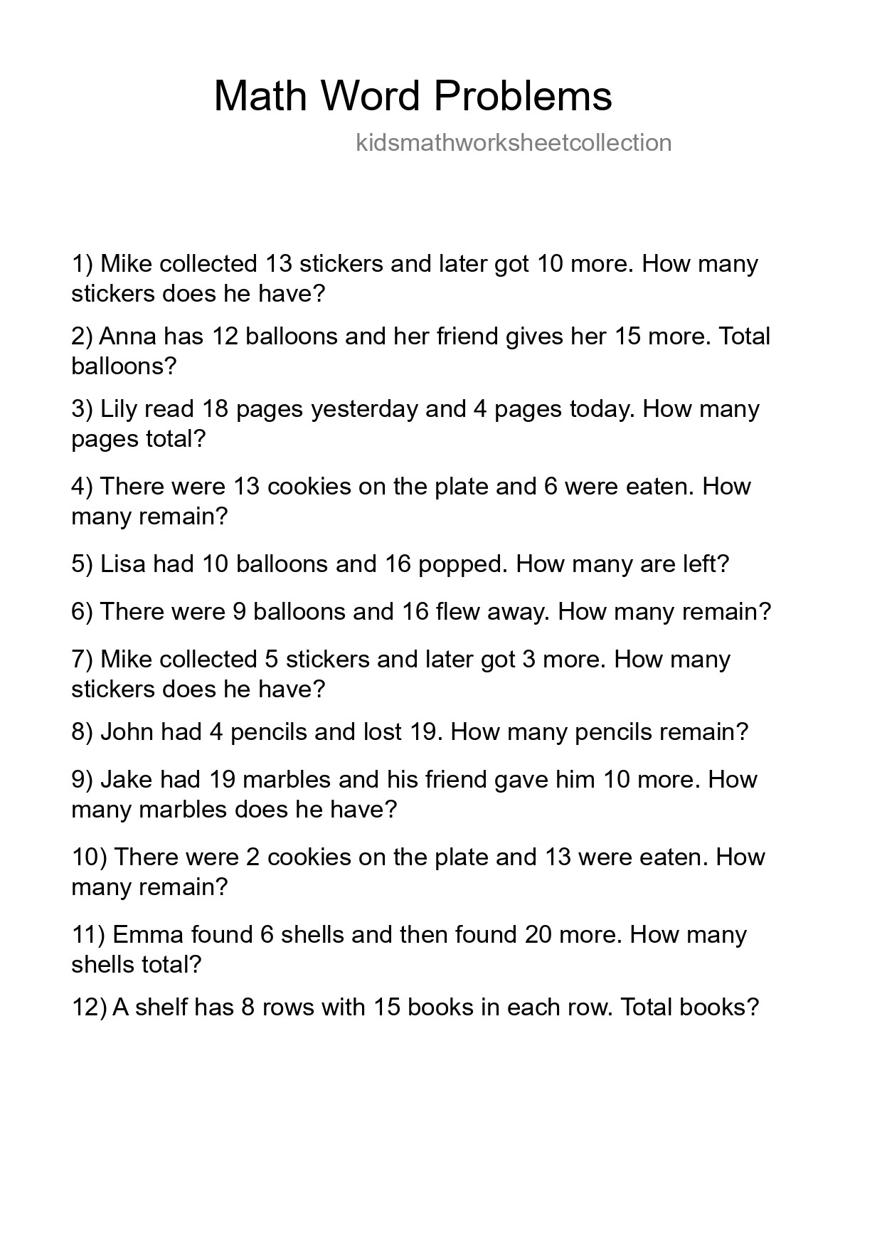 Math Word Problem Worksheet