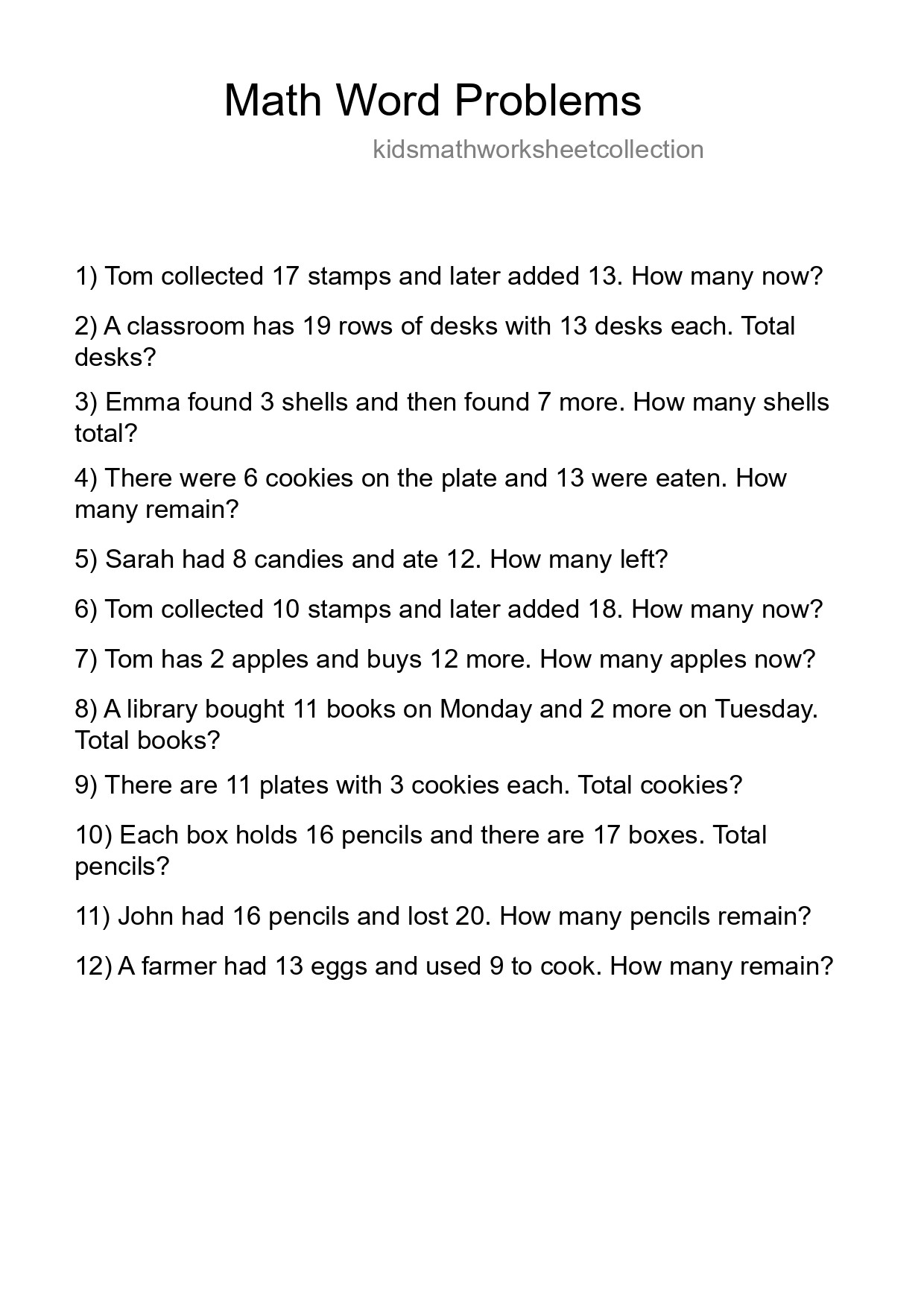 Math Word Problem Worksheet