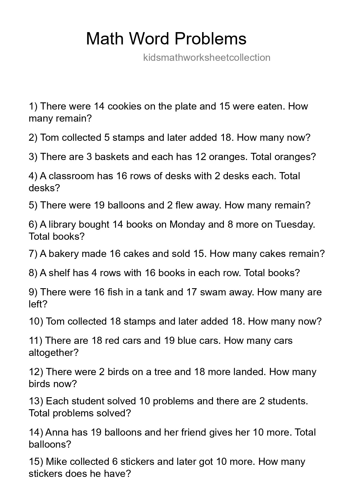 Math Word Problem Worksheet