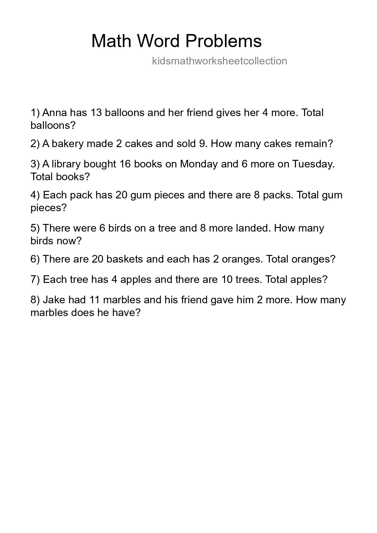 Math Word Problem Worksheet