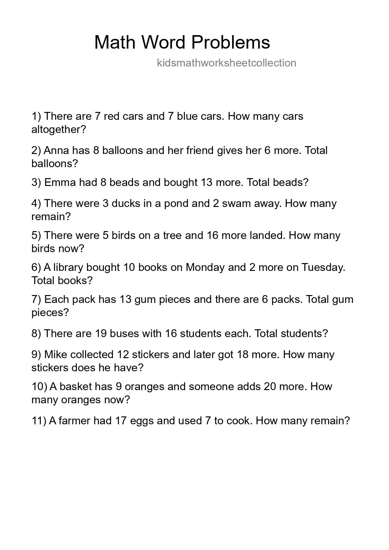 Math Word Problem Worksheet