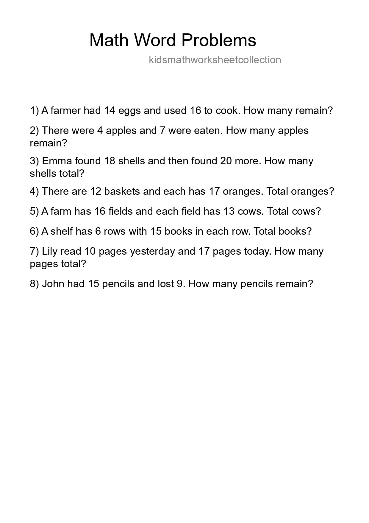 Math Word Problem Worksheet
