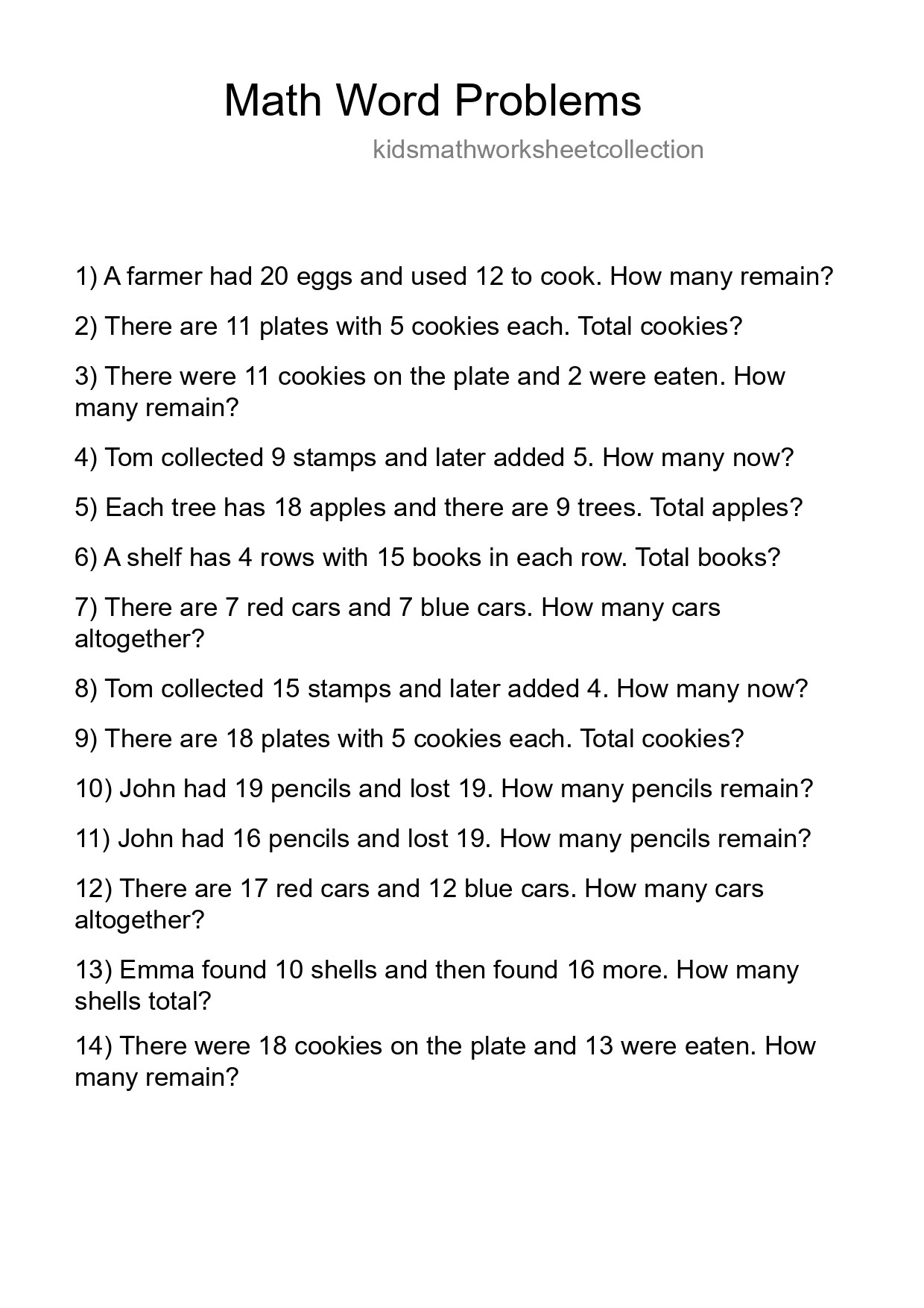 Math Word Problem Worksheet