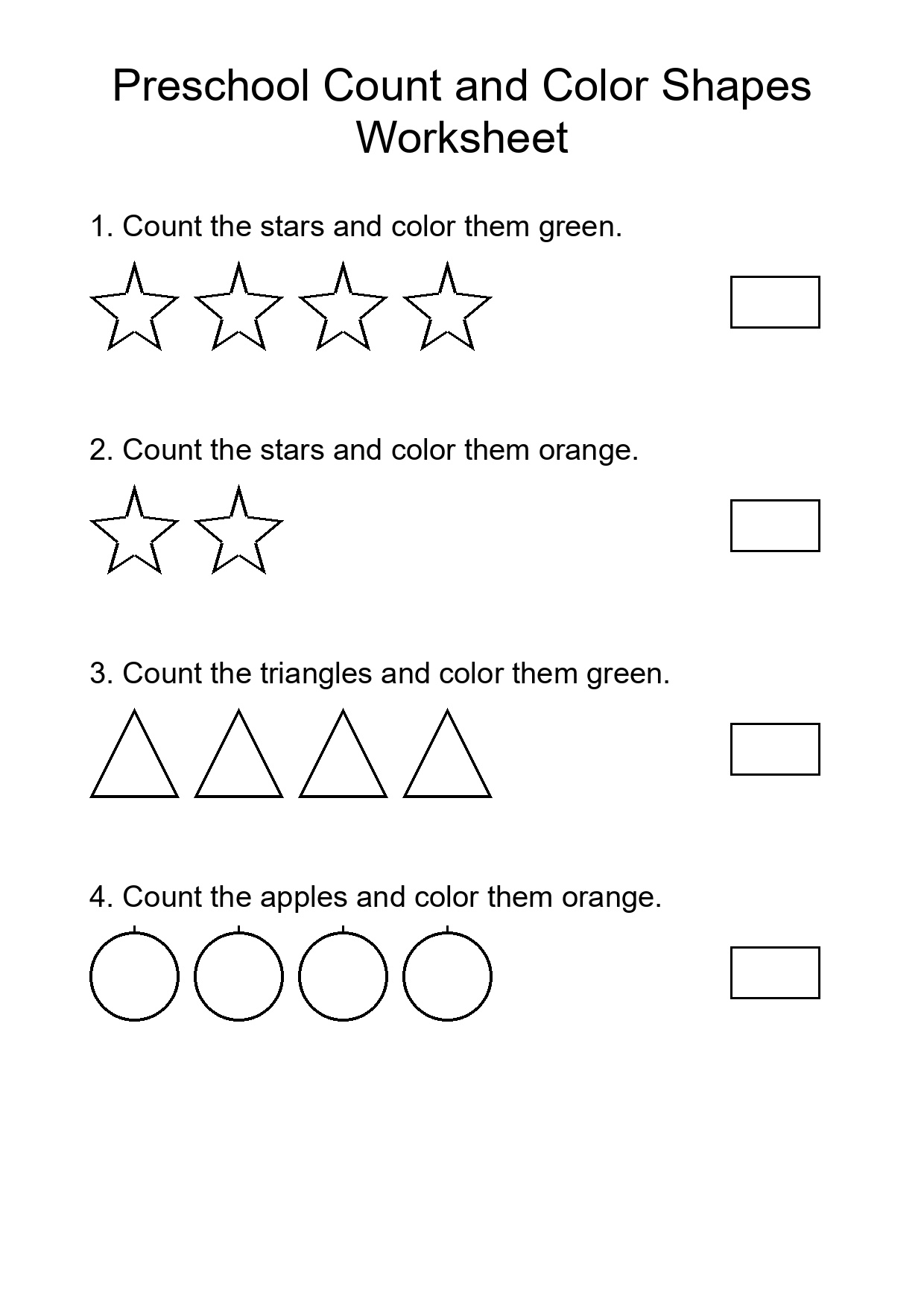 Preschool Count and Color Shapes Worksheet