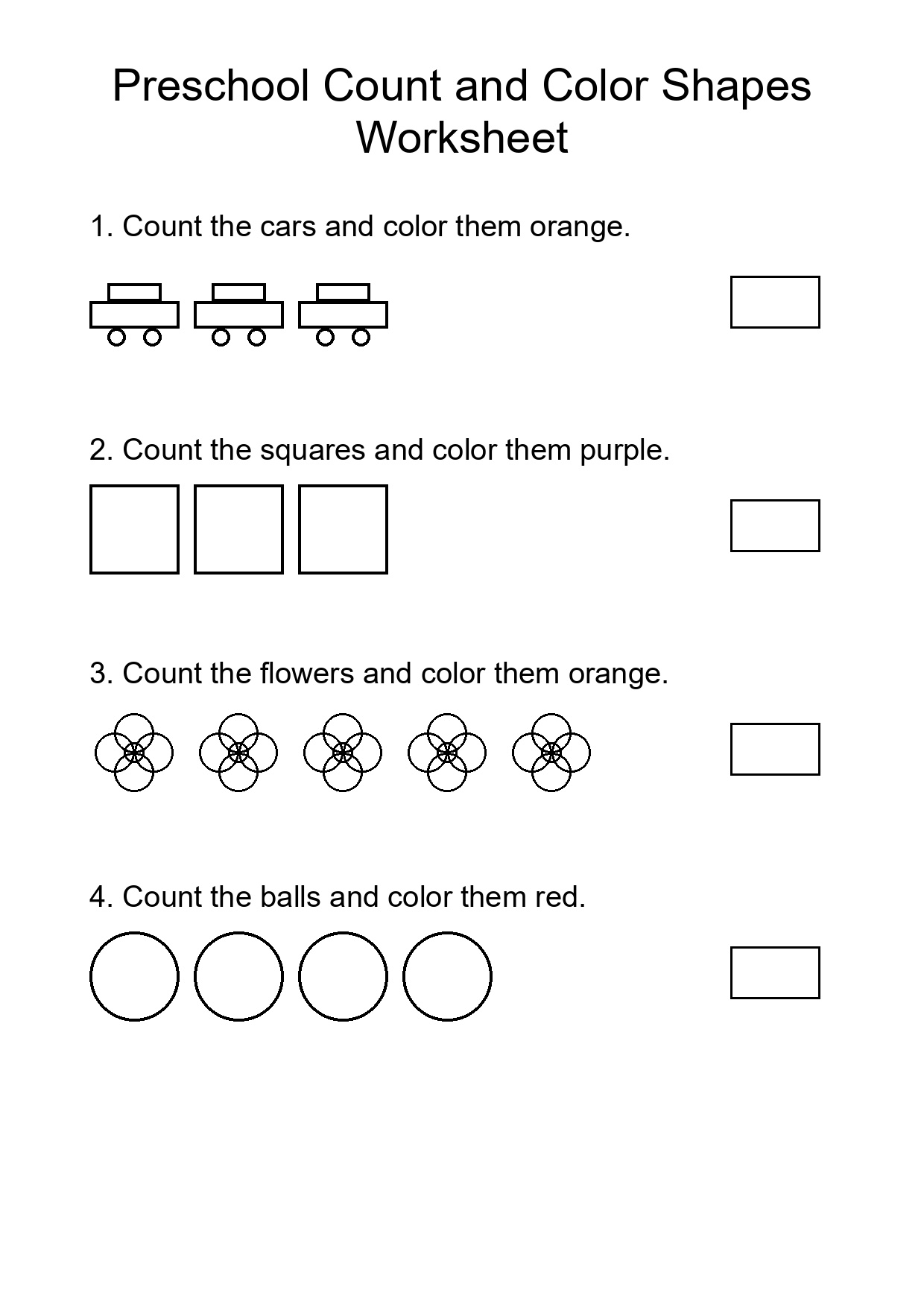 Preschool Count and Color Shapes Worksheet