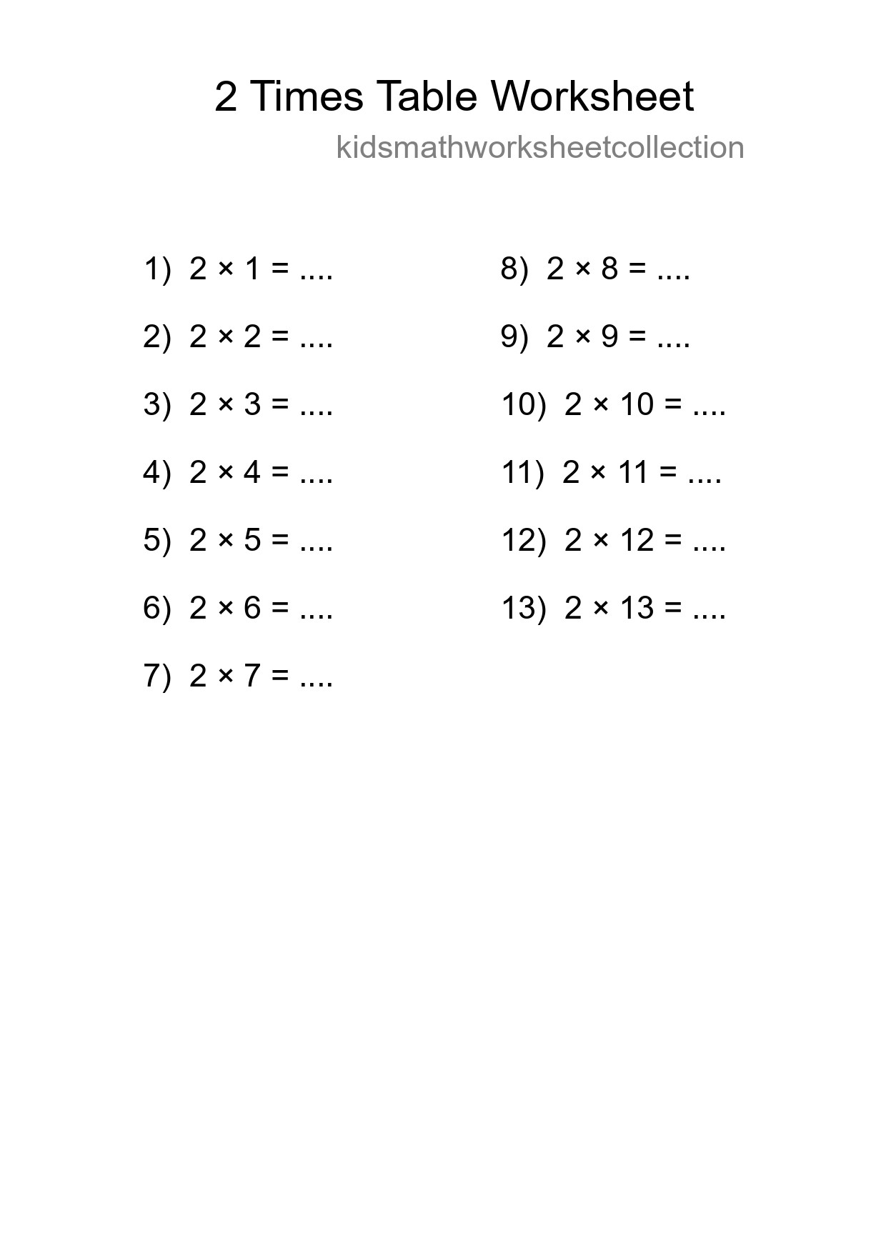 Printable 2 Times Table Worksheet For Grade 2 - Part 207