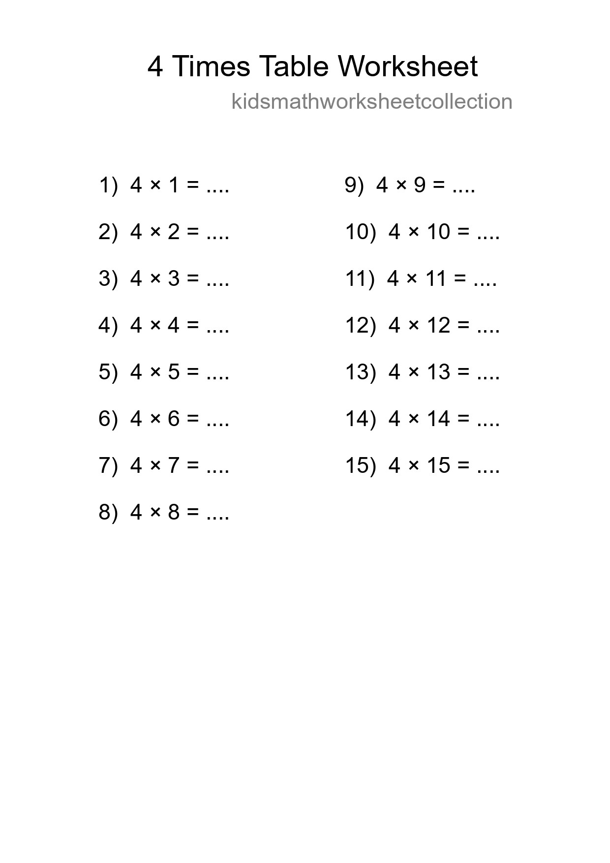 Printable 4 Times Table Worksheet For Grade 2 - Part 229