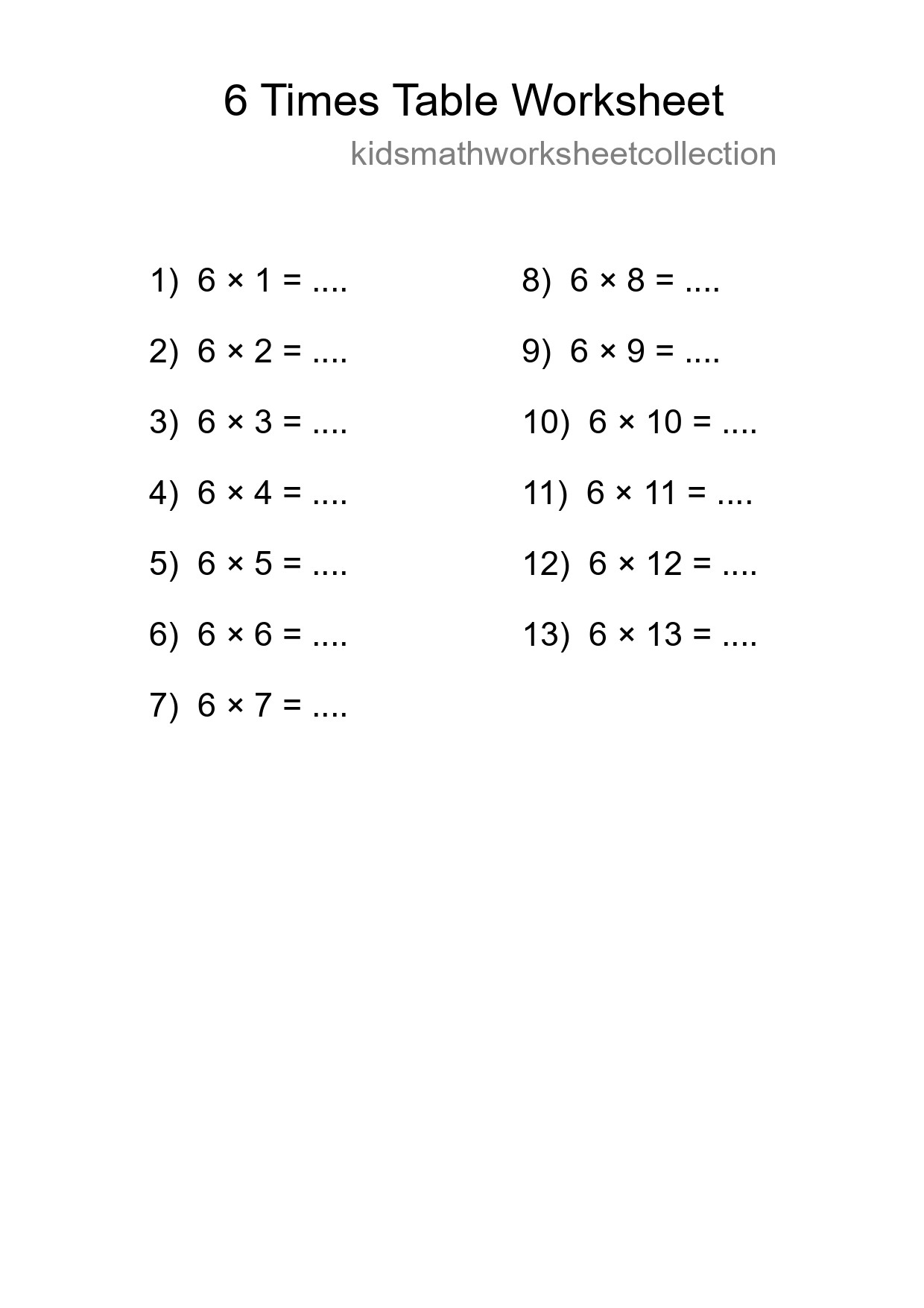 Printable 6 Times Table Worksheet For Grade 3 - Part 9