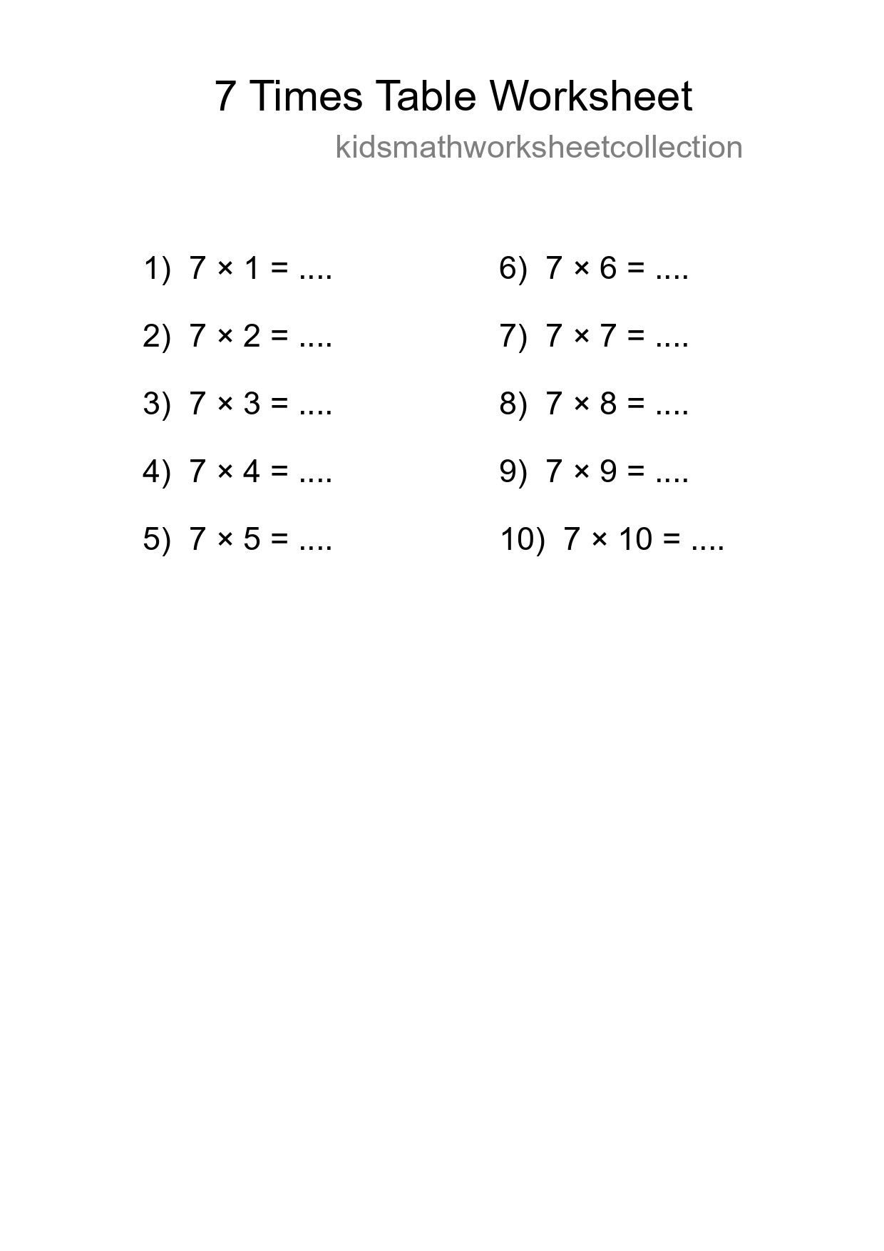 Printable 7 Times Table Worksheet For Grade 3 - Part 196
