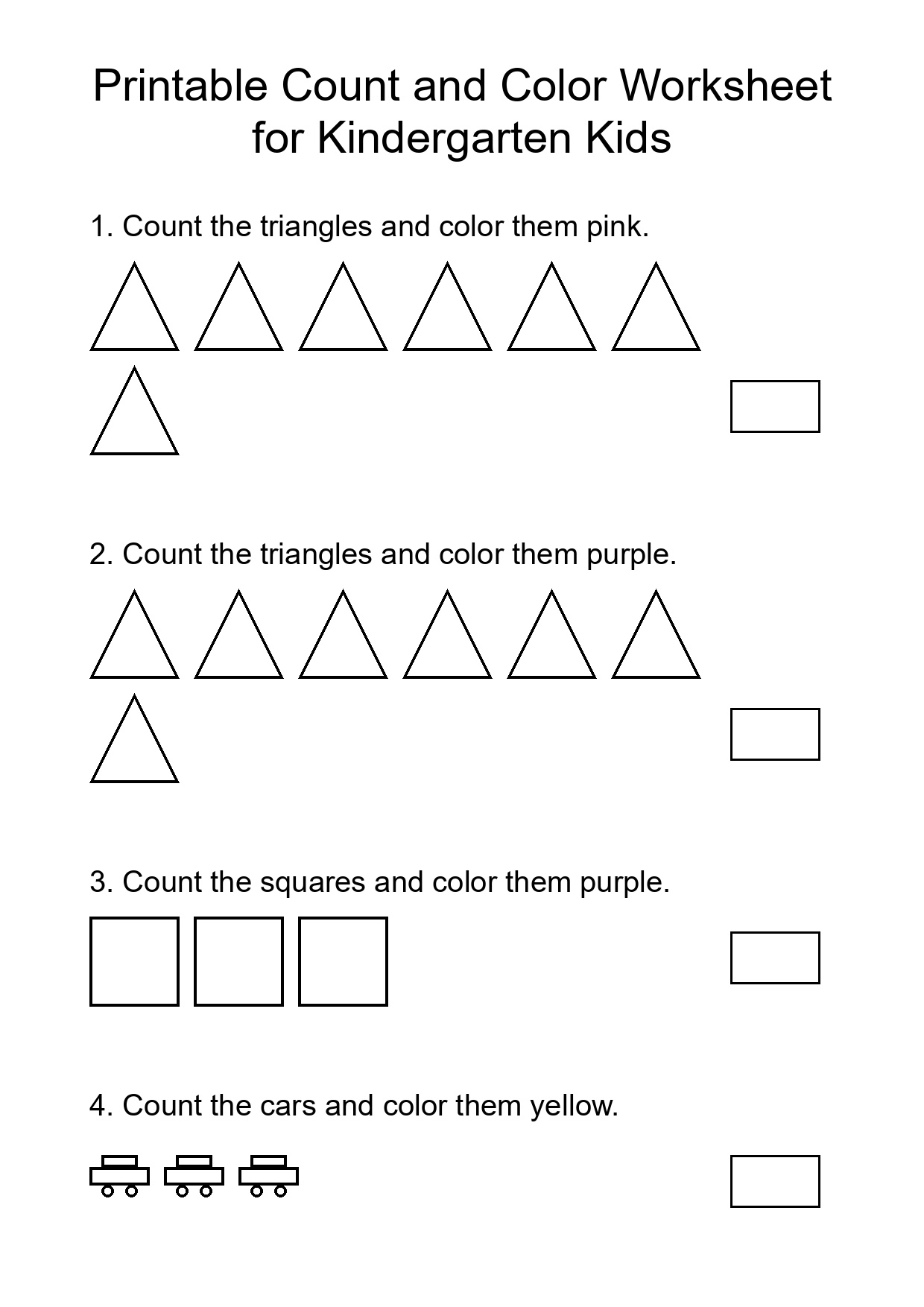 Printable Count and Color Worksheet for Kindergarten Kids