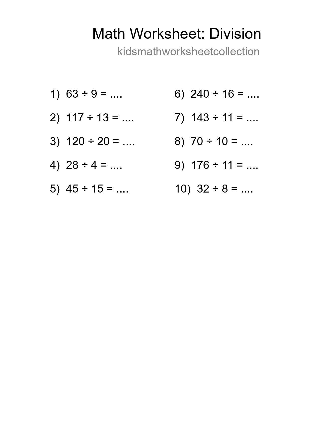 Printable Free 10 Division Math Worksheet For Grade 2 - Part 26