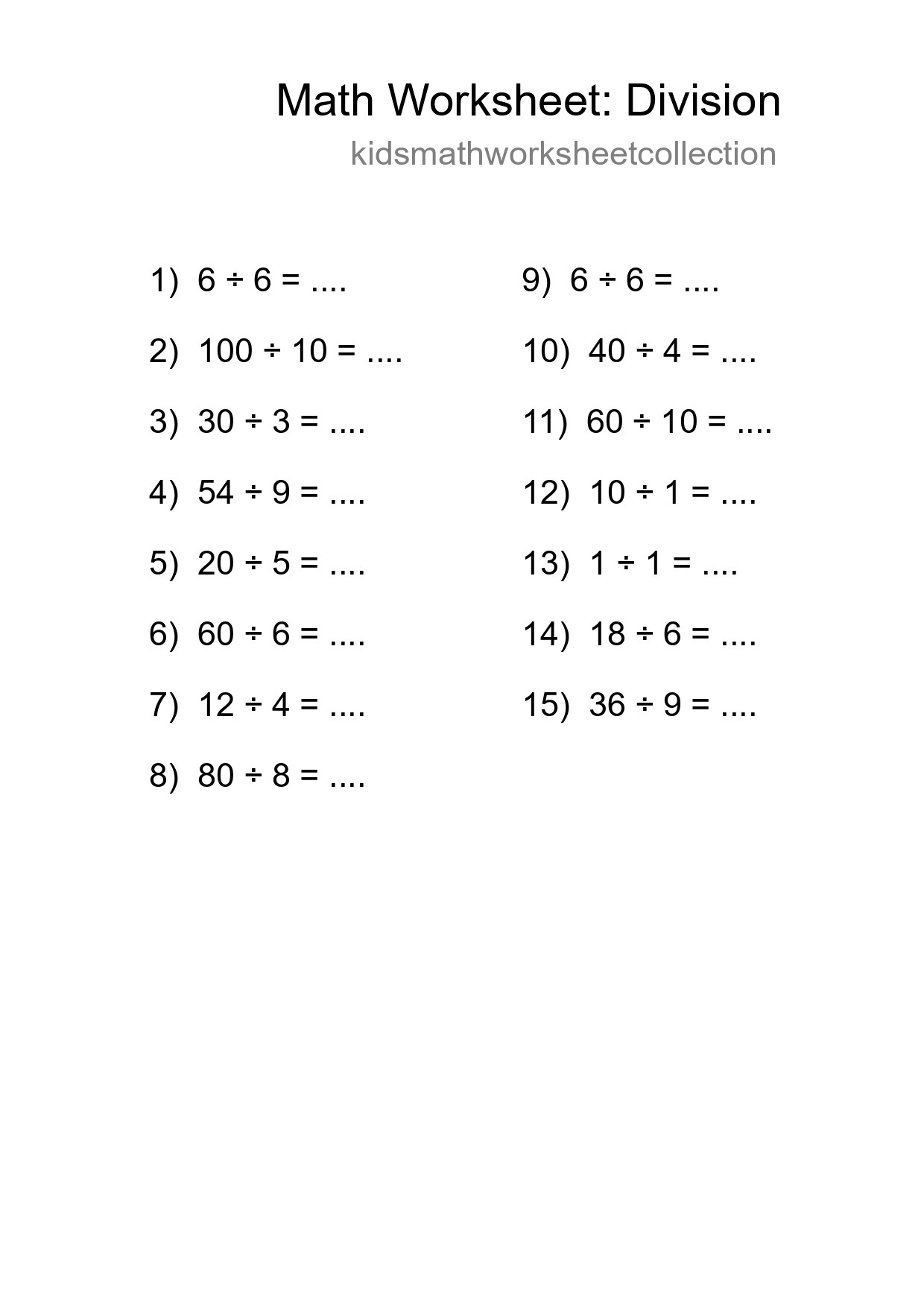 Printable Free 15 Division Math Worksheet For Grade 1 - Part 136