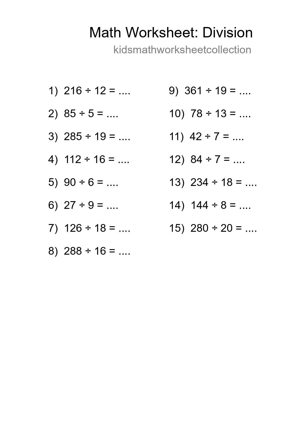 Printable Free 15 Division Math Worksheet For Grade 2 - Part 158
