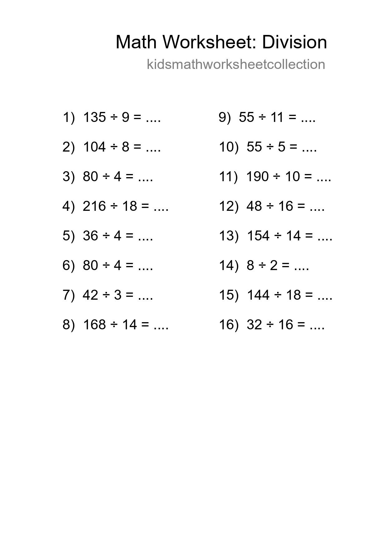 Printable Free 16 Division Math Worksheet For Grade 2 - Part 213