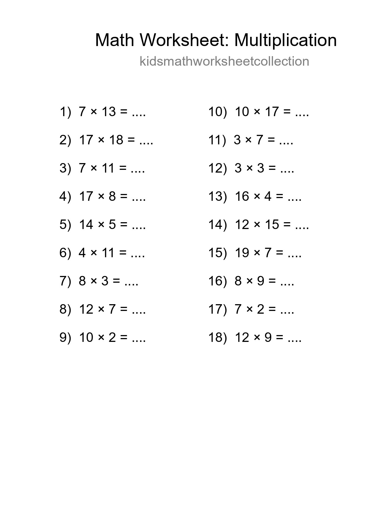 Printable Free 18 Multiplication Math Worksheet For Grade 2 - Part 282