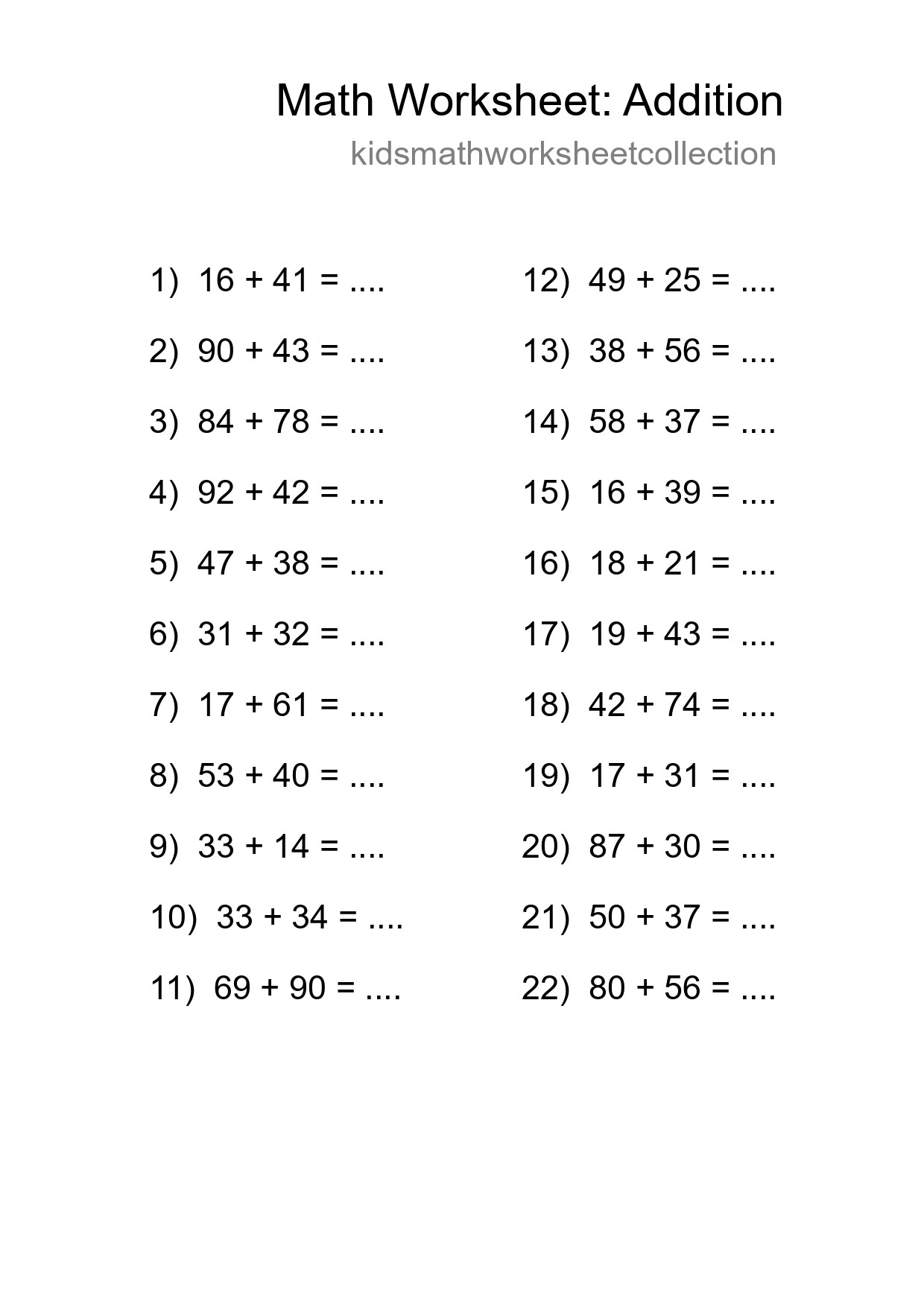 Printable Free 22 Addition Math Worksheet For Grade 3 - Part 177