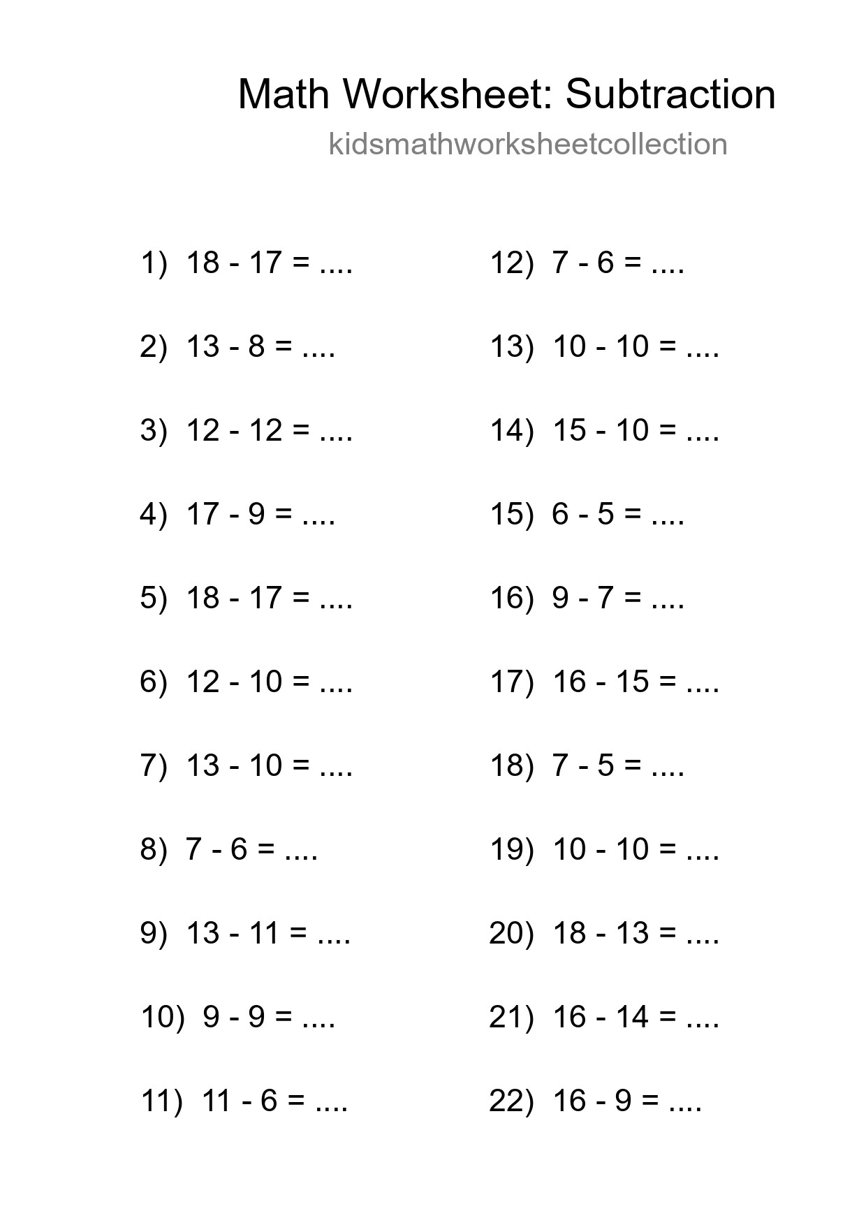 Printable Free 22 Subtraction Math Worksheet For Grade 2 - Part 74