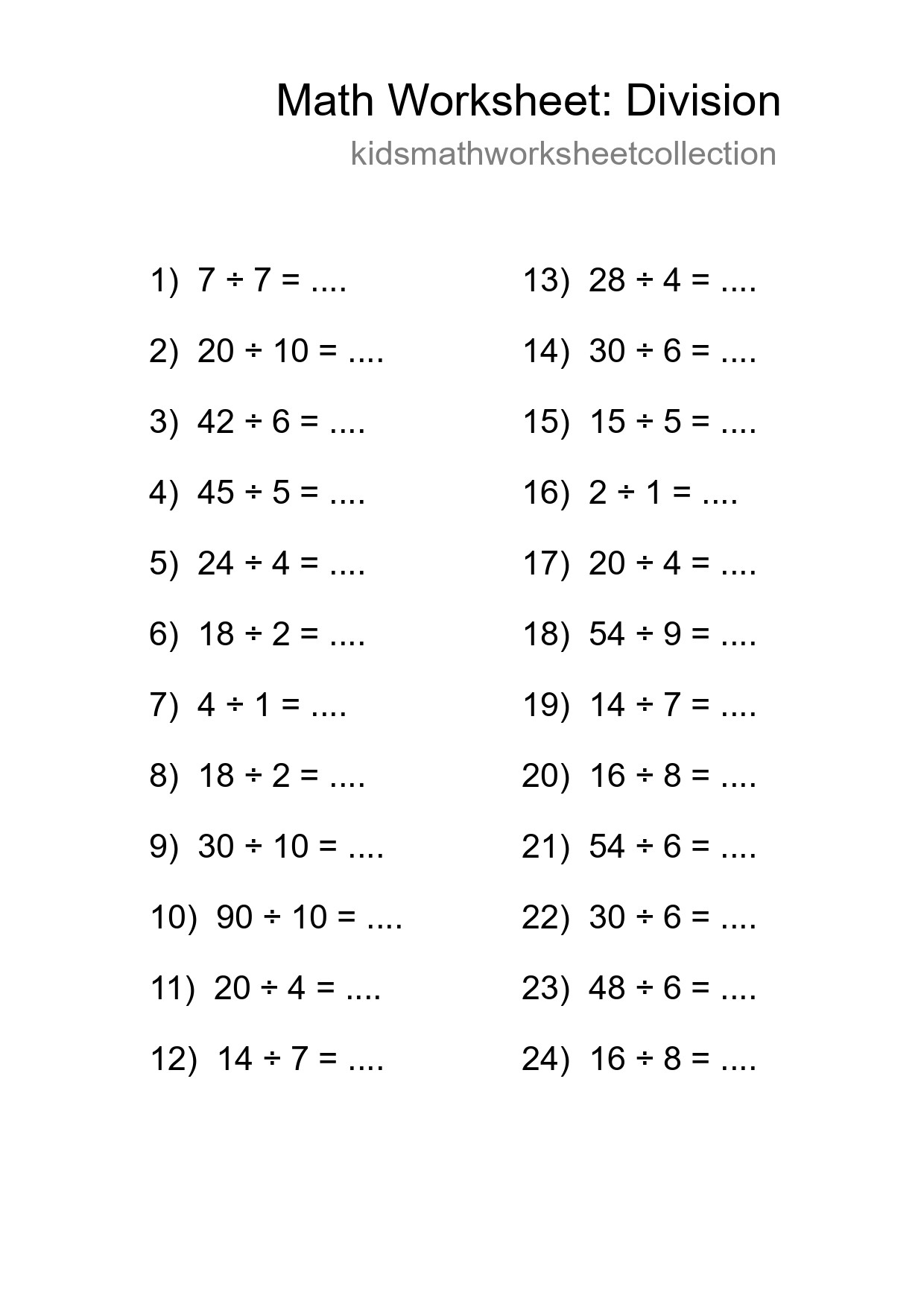 Printable Free 24 Division Math Worksheet For Grade 1 - Part 15