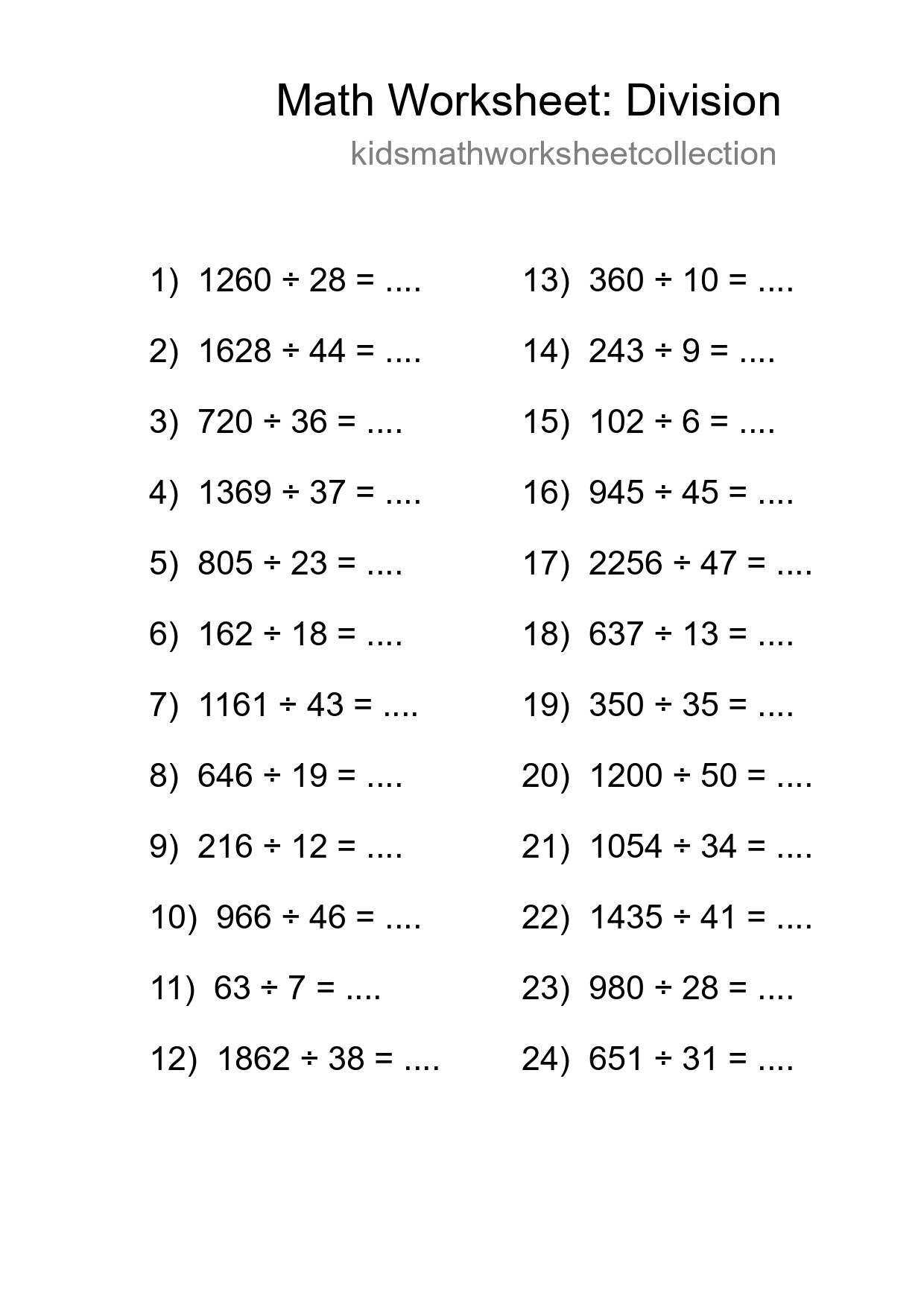 Printable Free 24 Division Math Worksheet For Grade 2 - Part 279