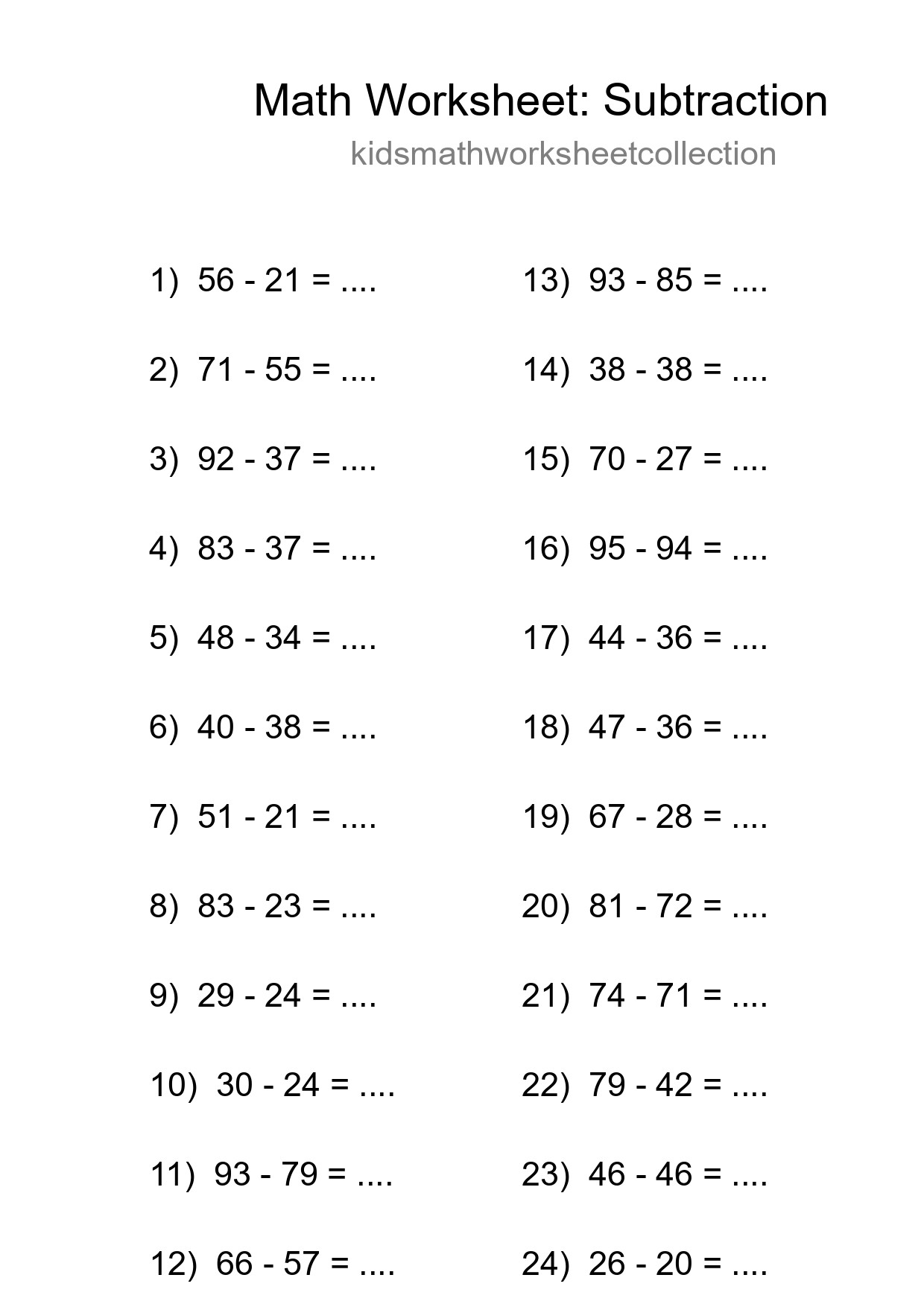 Printable Free 24 Subtraction Math Worksheet For Grade 3 - Part 184