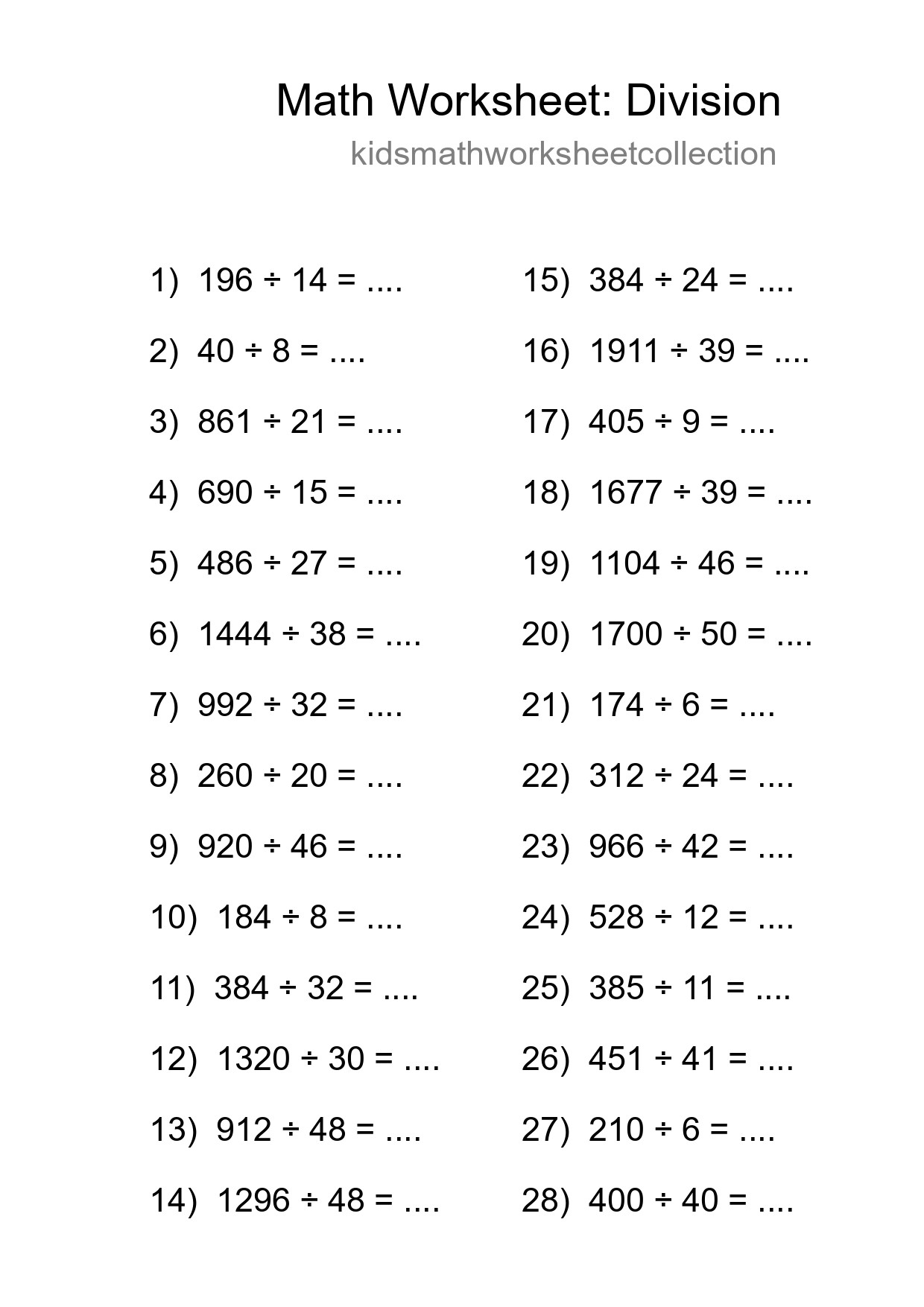 Printable Free 28 Division Math Worksheet For Grade 2 - Part 103